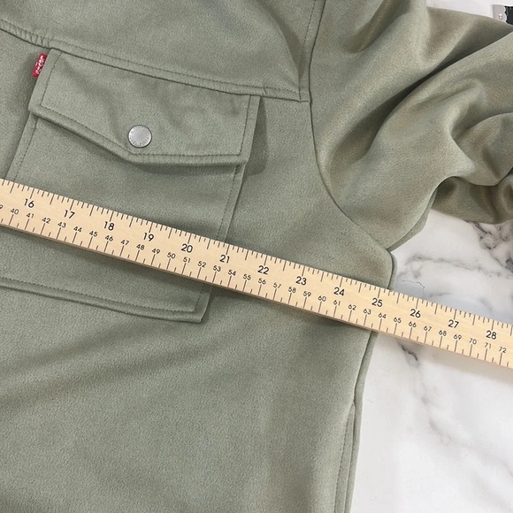 Levi’s Shirt Jacket Women’s Large Green Faux Suede‎ Zip Snap Front Microsuede - Picture 10 of 11